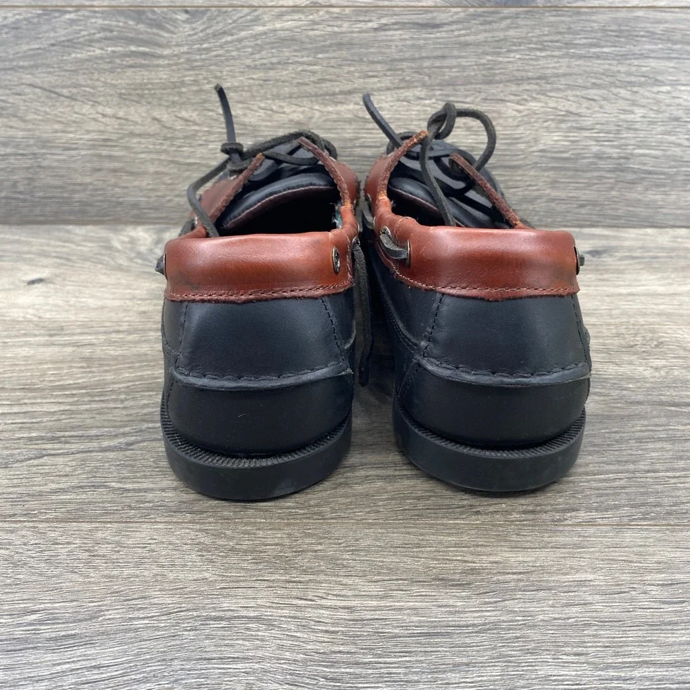 LifeOutdoors Boat Shoes Mens 11.5 D Black Brown Leather Nautical Loafers 607376